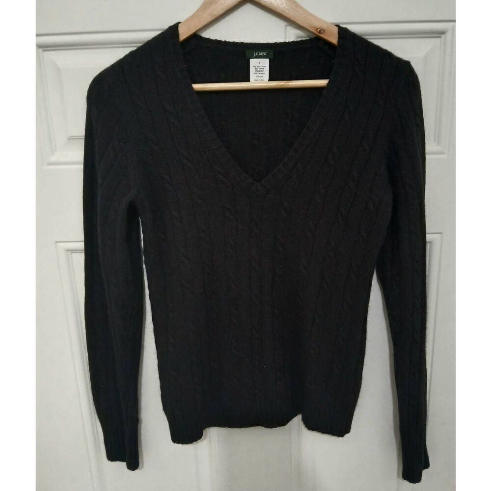 J Crew Classic Y2k Angora Wool Viscose Cable Knit Black Women Small Sweater
